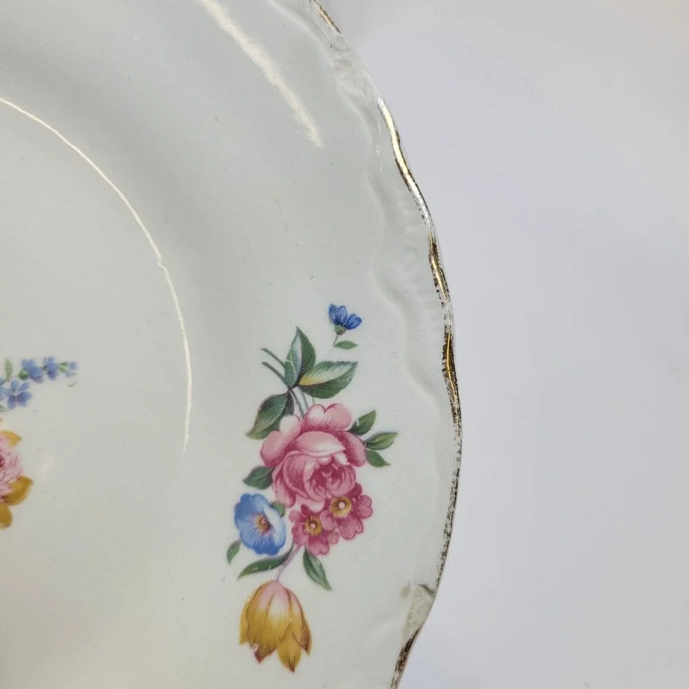 Vtg 4 Pc Mixed Lot Bavarian Porcelain Floral Gild Tea Cup Saucer Oval Dish Plate